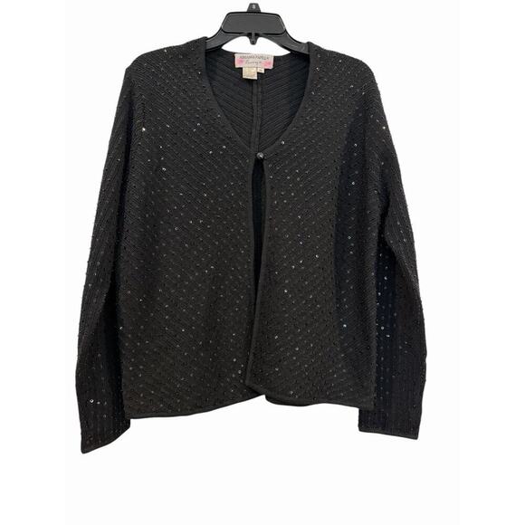 Adrianna Pappell Evening Sweaters - Adrianna Papell Black Sequin Open Front Wool Blend Cardigan Embellishments: M